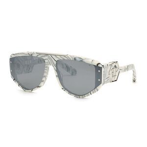 Philipp Plein Sunglasses Aviator Full Rim, Marbled Frame and Grey Lens